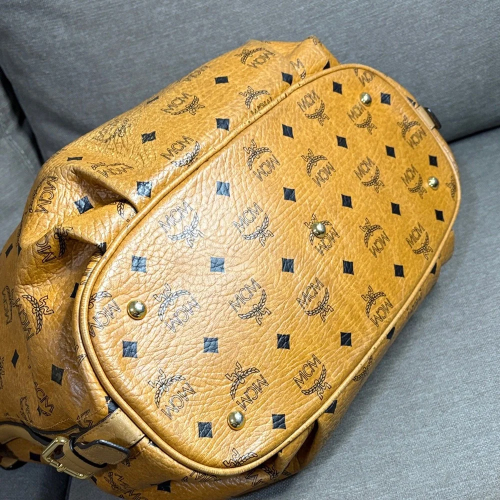 MCM Cognac Monogram Shoulder Hobo Bag ( Serial E0451)